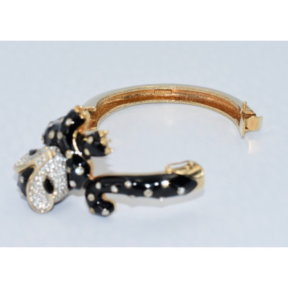 Panetta Vintage 1980's Black Enamel and Gold Tone PANTHER Bangle Bracelet - Picture 9 of 12